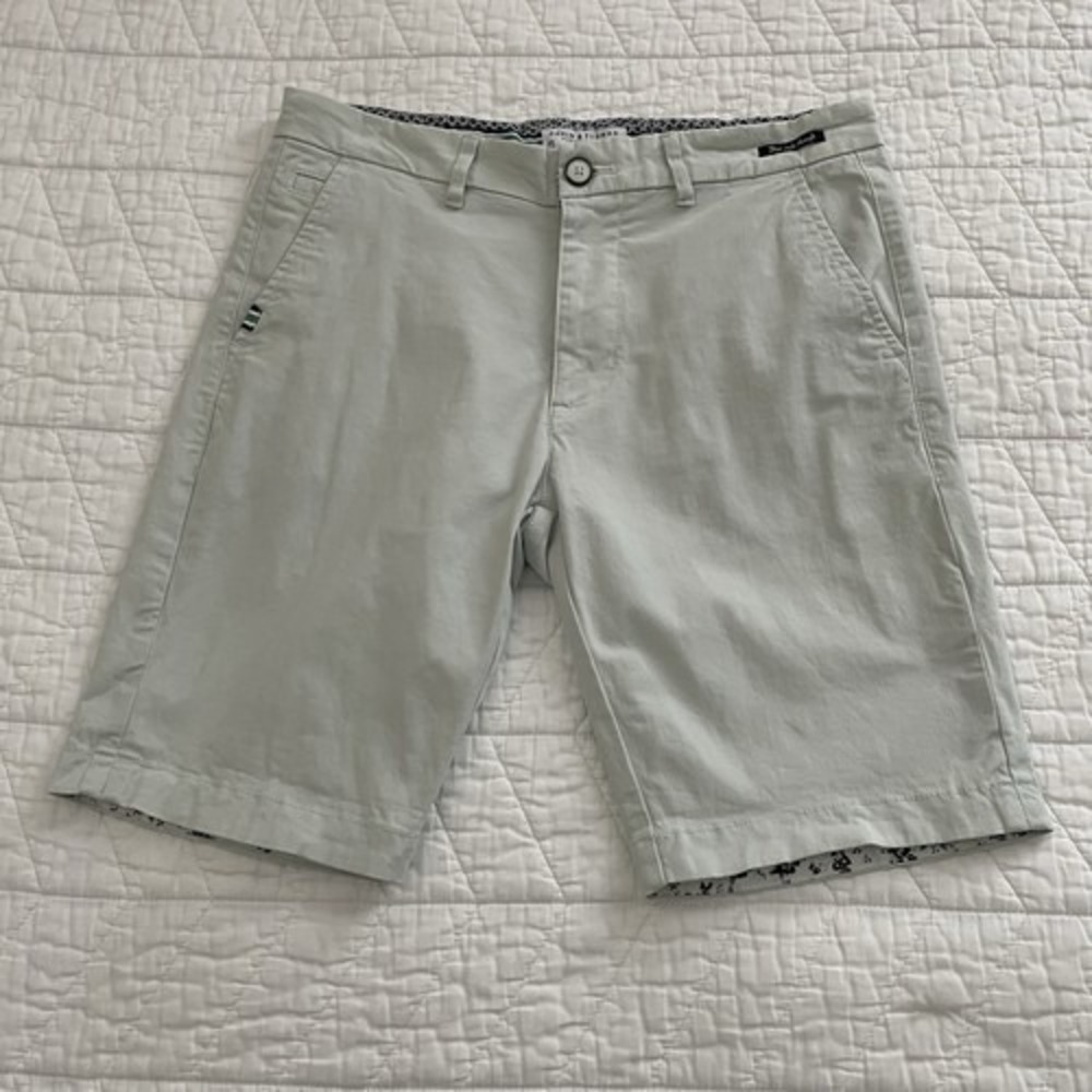 Denim & Flower Men's Chino Shorts Light Gray Cotton Pockets Button Size 29